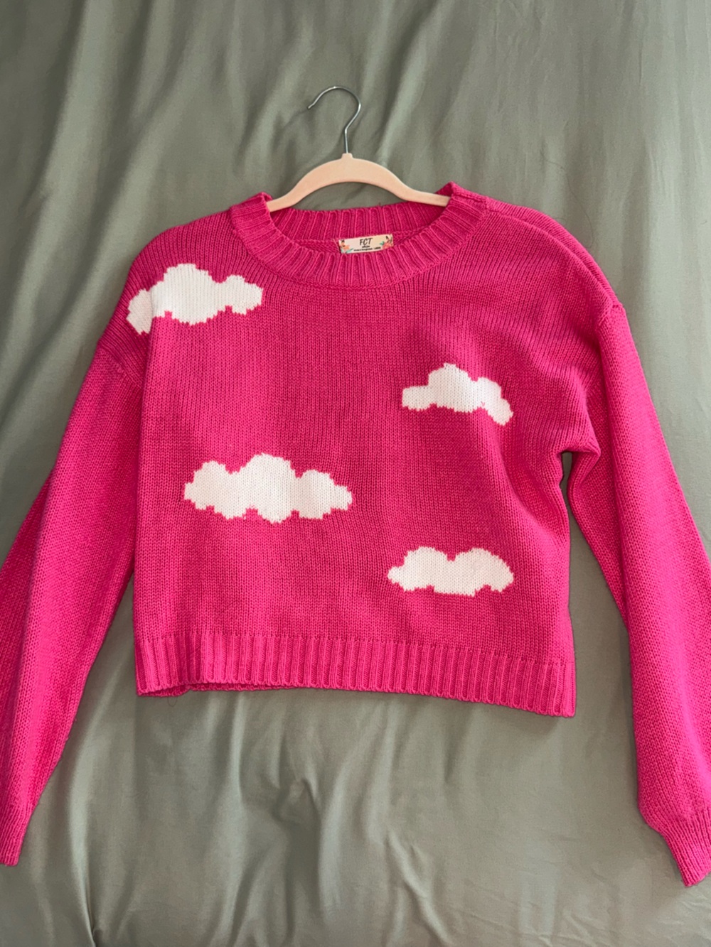 Hot Pink Cloud Crewneck Sweater - Unbranded